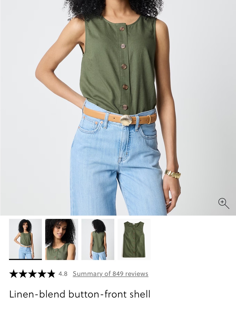 J. Crew Olive Linen-Blend Button-Front Shell